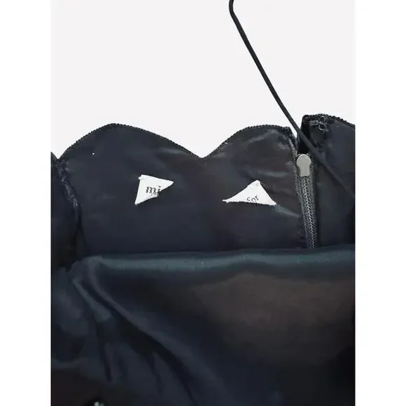 Vintage Black Velvet Mini Cami Dress & Jacket Scalloped Trim Rhinestones Size 12 - Picture 5 of 8